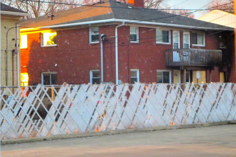 Apartment building showing exterior fire damage